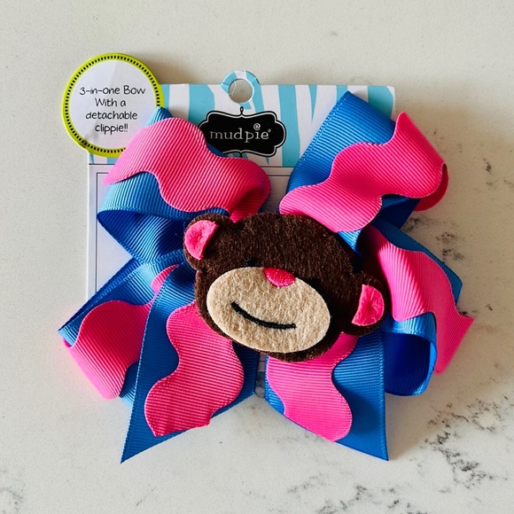 Mud Pie Safari Monkey girl’s pin hair bow - Picture 3 of 8